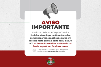 Prefeitura entra em recesso a partir desta quinta-feira (30)