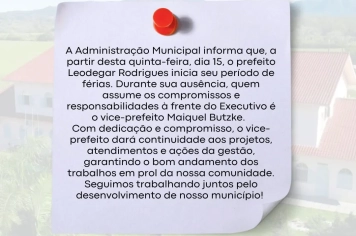 Prefeito Leodegar Rodrigues entra em período de férias