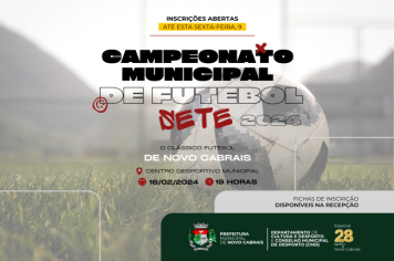 Inscrições para o Campeonato Municipal de Futebol Sete de Novo Cabrais encerram nesta sexta (9)