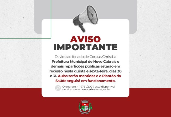 Prefeitura entra em recesso a partir desta quinta-feira (30)