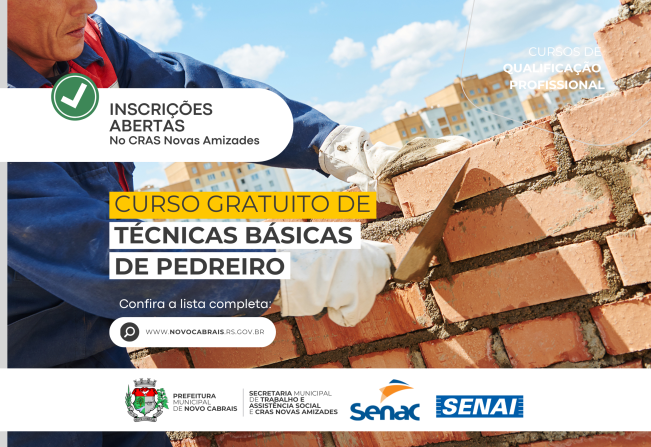 Inscrições abertas para o curso de Técnicas Básicas de Pedreiro