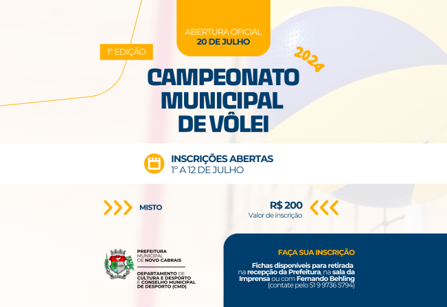Primeiro Campeonato Municipal de Vôlei estreia 20 de julho